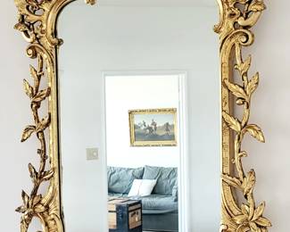 French Louis XVl Heavy Ornate Rococo Gold Wall Mirror. Made in Italy