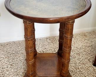 Vintage 1970s Heritage Walnut Faux Bamboo  and Brass Finished Top Lamp Table