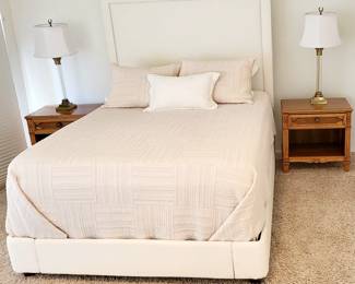 Full Size Bed with Tall Fabric Headboard and fabric Frame