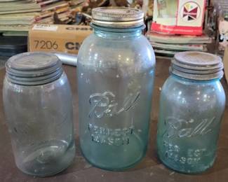 67 - 3 Assorted Blue Mason Jars

