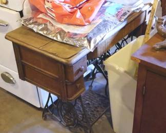 265 - Antique Sewing Machine Stand contents not verified
