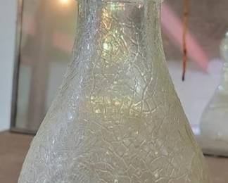 509 - Vintage White House Vinegar Crackle Glass Decanter Bottle Floral with Handles
