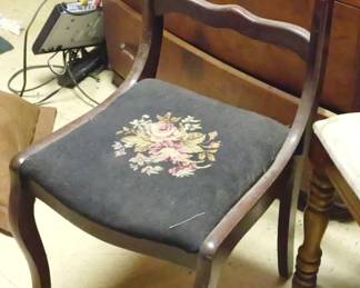 187 - Vintage Duncan Phyfe Rose Mahogany Chair w/ Needlepoint seat

