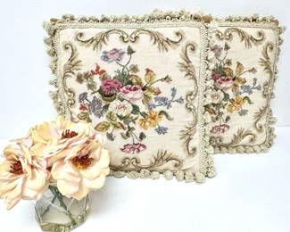Vintage Floral Needlepoint Pillow Pair