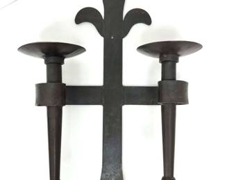 Vintage Iron Fleur De Lis Candle Wall Sconce