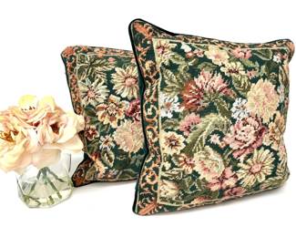 Floral Needlepoint Pillow Set