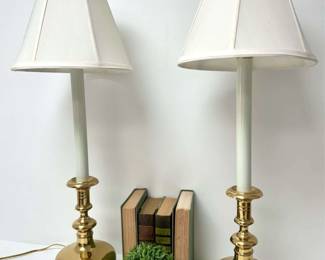 Pair of Brass Candlestick Buffet Table Lamps