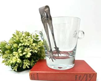 Glass Ice Bucket Wine Chiller Vintage Silver Plated Tongs