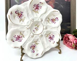 Antique Hand Painted Oyster Plate