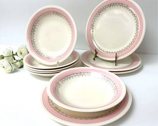 Vintage Edwin Knowles 22K Pink Fine China Bowl Plate Set