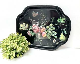 Vintage English Floral Metal Tray
