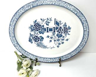 Antique English Woods Sons Blue White Decorative Platter