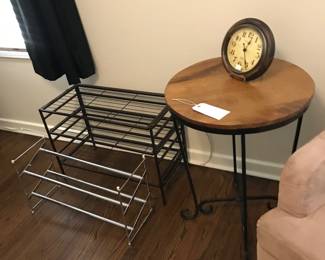 Wood iron table, shoe racks 