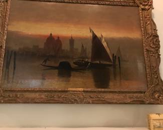 Venice by listed artist S. A. Mulholland. Antique Landscape oil on canvas