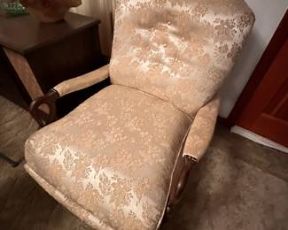 Vintage Upholstered Rocking Chair w/Swan Arms