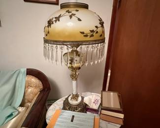 Ornate Crystal-Trimmed Parlor Lamp