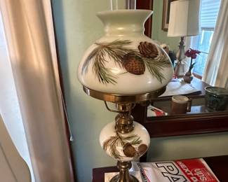 Marble Base Lamp(s) with Hand Painted Pinecone Design