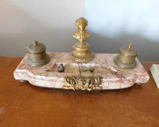 Napolean Double inkwell with marble and bronze. France.