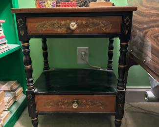 Vintage Hitchcock Stenciled and Gilt Ebonized two drawer side table, C1950
