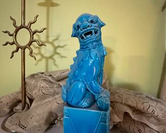 Turquoise Blue Foo  Lion Dog - Decor