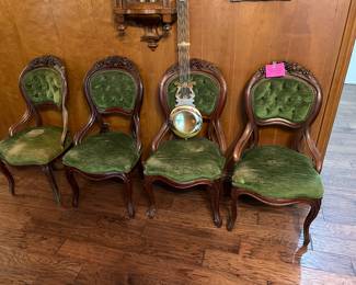 6 Antique green parlor chairs