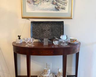 1960s inlaid Drexel demi-lune table