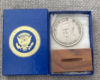 Official George H. W. Bush Vice-Presidential medal. Medallic Art, CT. In original box w/wood stand