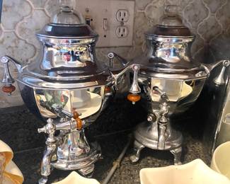 Two chrome samovars