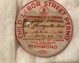 1941 Richmond VA child labor work permit