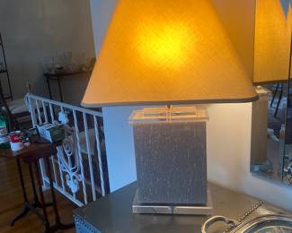 Lucite/raw silk table lamp