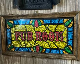 Vtg Pub Room sign, glitter art,  13" x 8"H,  $16