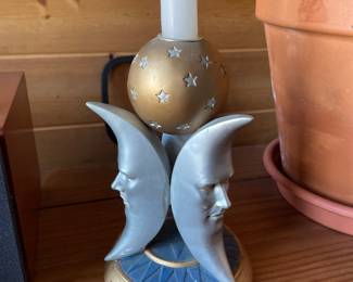 Crescent moon candle holder,  7"H, $14