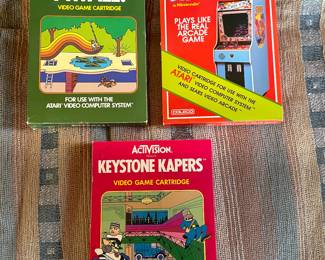 Activision Pitfall video game cartridge, $7.  Nintendo Donkey Kong,  $10.  Activision Keystone Kapers,  $10