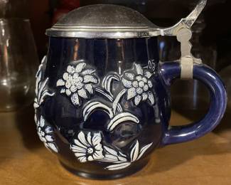 Blue & White Stein with Edelweiss flowers, $18