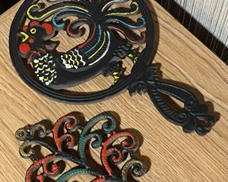 Vtg cast iron trivets,  9” & 11”,  $12 each