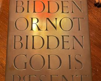 "Bidden Or Not Bidden".. vtg Irish brass wall plaque,  $75