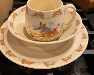 Royal Doulton Bunnykins dish, bowl and mug,  $24