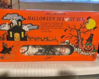 Vtg Halloween Ghost Boo Blow mold 10 Light Set, $15