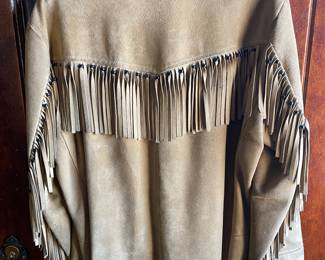 Back of VTG Western suede leather Fringe Jacket Coat ~