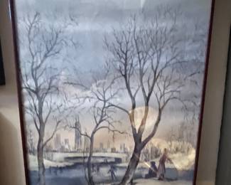 Chicago Winter Water color painting by Pat Coffman Huse, 17"W x 23.5"H,  $50