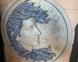 Gray & Blue Man in the moon wall plaque, 14",  $20