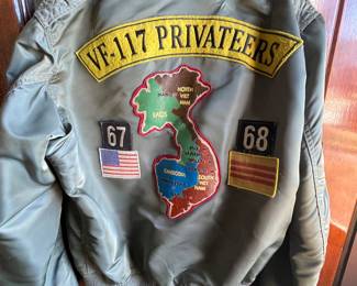 View of the back of Vtg Amitrex Army green full zip jacket~