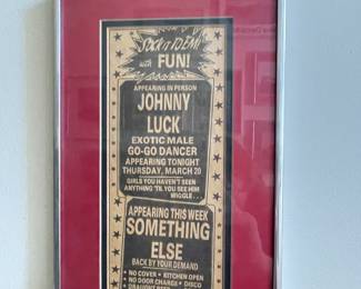 Johnny Luck exotic male dancer advertisement, 8.5"W x 14"H,   $14