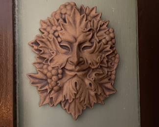 Green man face grape home wall art decor plaque, 5.5"D,  $10