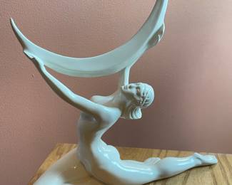 Art Deco Nude Woman holding crescent Moon, 10"W x 10"H,  $30