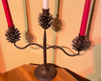 Vtg Metal pine cone candelabra,  $30