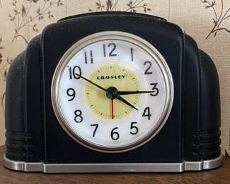 Crosley black Art Deco alarm clock, 6" x 4",  $15