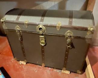 Large Green & Brass curved steamer Trunk, $125