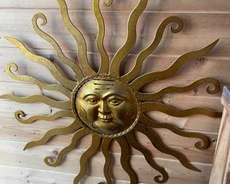 Gold Metal Sun with face wall decor,  20" diameter,  $20