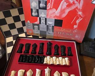 Vtg 1957 Ganine Sculptured Medieval Gothic Conqueror Chess Set w/ Box,  $30